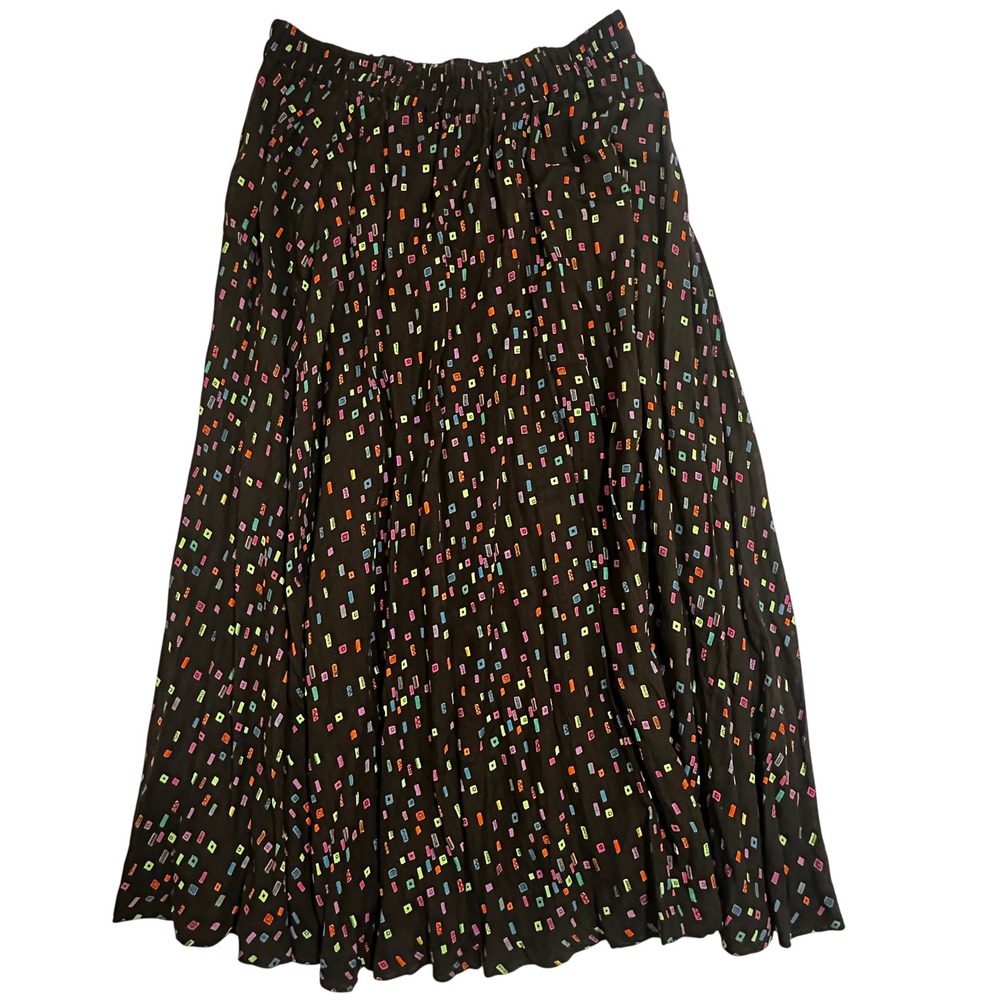 Plus‎ Size 90s Vintage Sequel Multi Color Confetti Rayon Midi Skirt Black  Sz 16